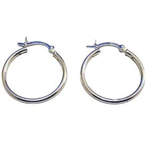1 Inch 25mm Sterling Silver Hoop Pierced Post Earrings